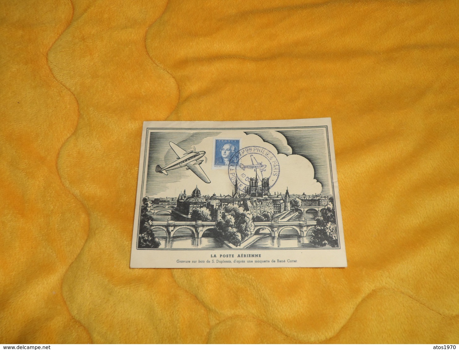 CARTE POSTALE COMMEMORATIVE DE 1943. / LA POSTE AERIENNE GRAVURE SUR BOIS DE S. DUPLESSIS. D'APRES RENE COTTET. CACHET + - 1940-1949