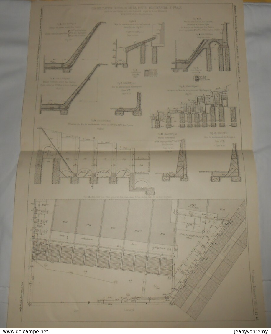 Plan De La Consolidation Partielle De La Butte Montmartre à Paris. M.M. Loup Et Fils, Constructeurs.. 1910. - Travaux Publics