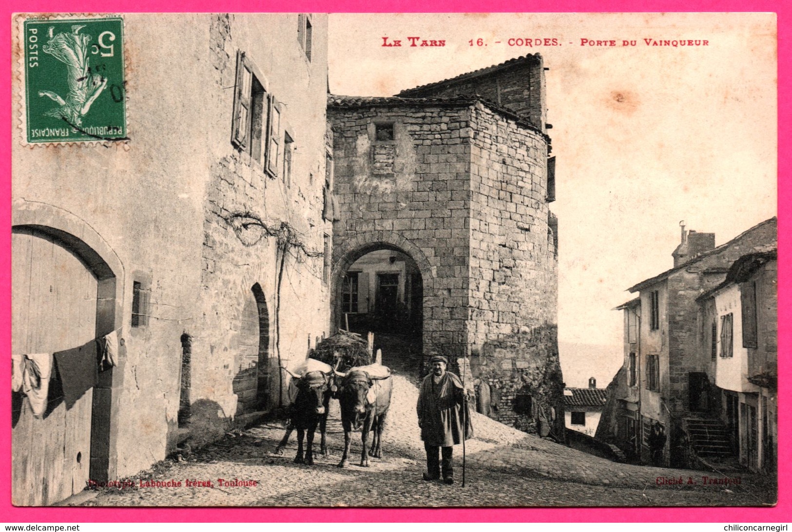 Cordes - Porte Du Vainqueur - Bullock - Paysan Et Attelage De Boeuf - TRANTOUL - Phototypie LABOUCHE Frères - 1908 - Cordes