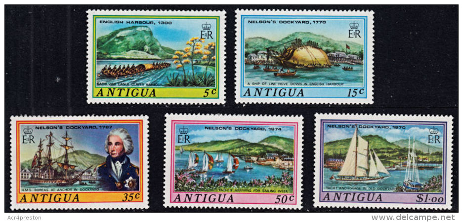 A5011 ANTIGUA 1975, SG 427-31  Nelson's Dockyard, Ships,  MNH - Antigua And Barbuda (1981-...)