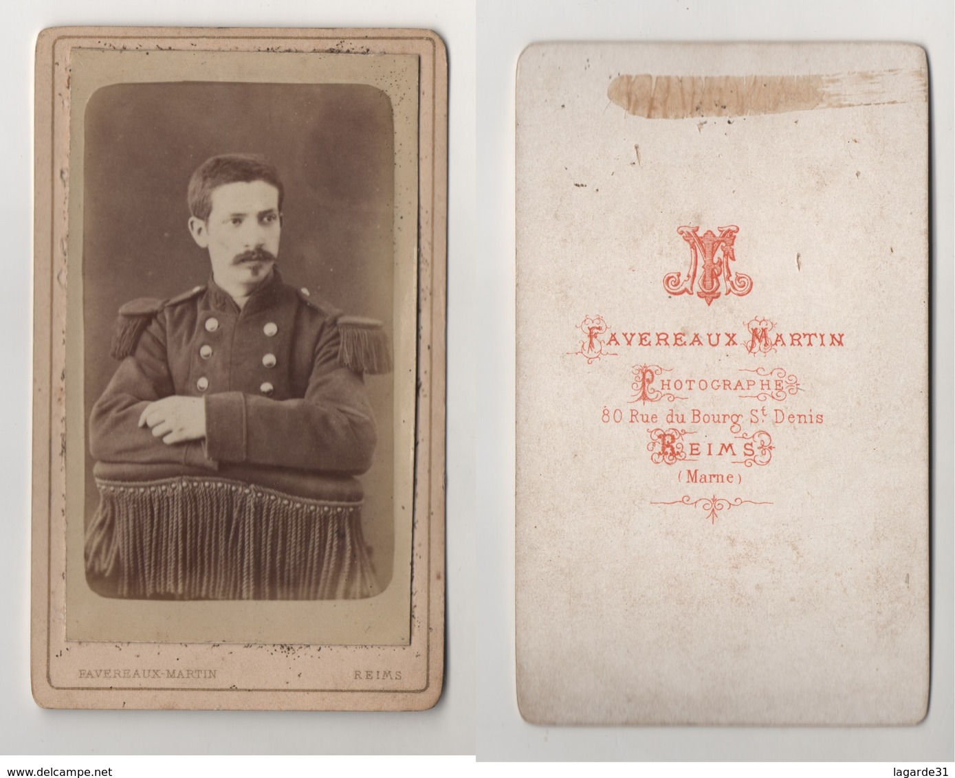 0306005 MILITARIA : CDV TYPE CARTE DE VISITE MILITAIRE PHOTO FAVEREAUX Martin Reims - Guerre, Militaire