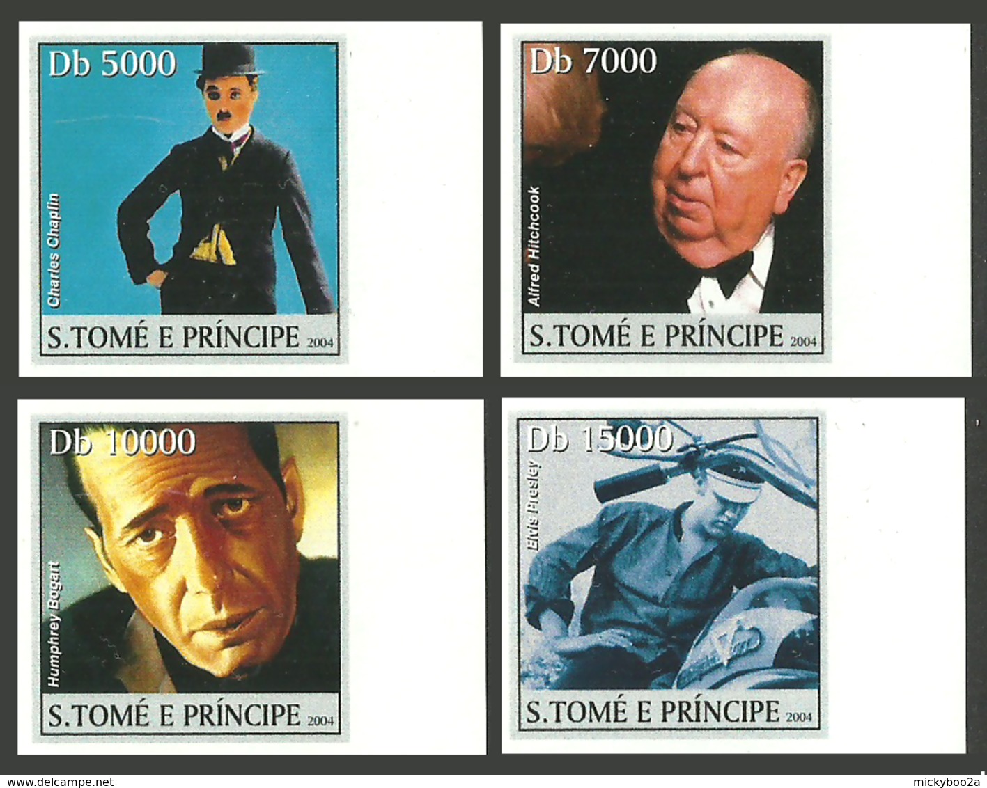 ST THOMAS AND PRINCE 2004 CINEMA BOGART BRANDO CHAPLIN HITCHCOCK MOTORCYCLE SET IMPERF MNH - Sao Tome And Principe