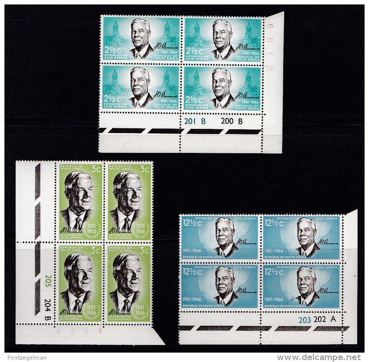 SOUTH AFRICA, 1966, MNH Control Block Of 4, Verwoerd, M 356-358 - Ongebruikt