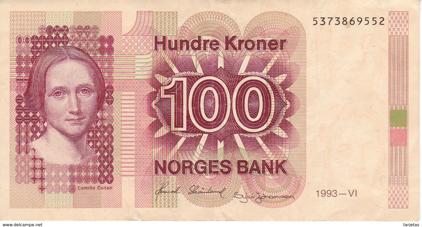 BILLETE DE NORUEGA DE 100 KRONER DEL AÑO 1993  (BANKNOTE) - Noruega