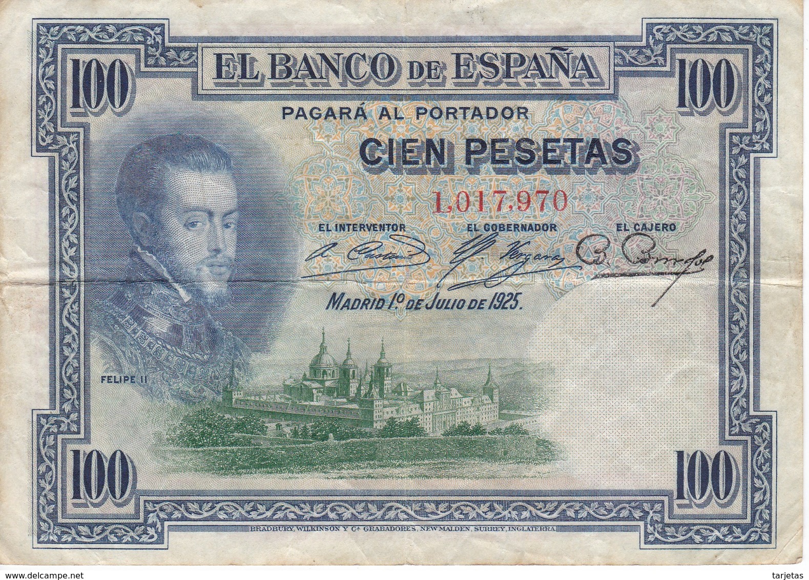 BILLETE DE ESPAÑA DE 100 PTAS DEL AÑO 1925 SIN SERIE  (BANKNOTE) - 100 Peseten