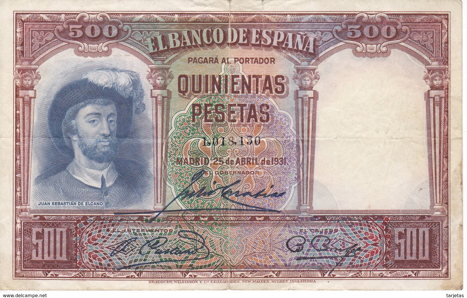 BILLETE DE ESPAÑA DE 500 PTAS DEL AÑO 1931 SIN SERIE CALIDAD  BC - 500 Pesetas