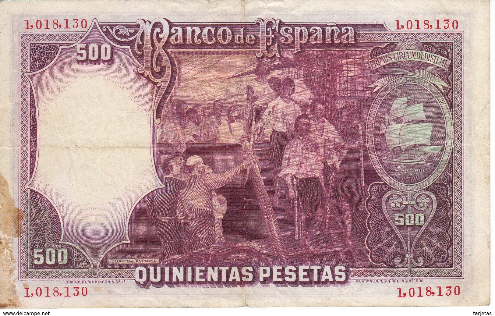 BILLETE DE ESPAÑA DE 500 PTAS DEL AÑO 1931 SIN SERIE CALIDAD  BC - 500 Pesetas