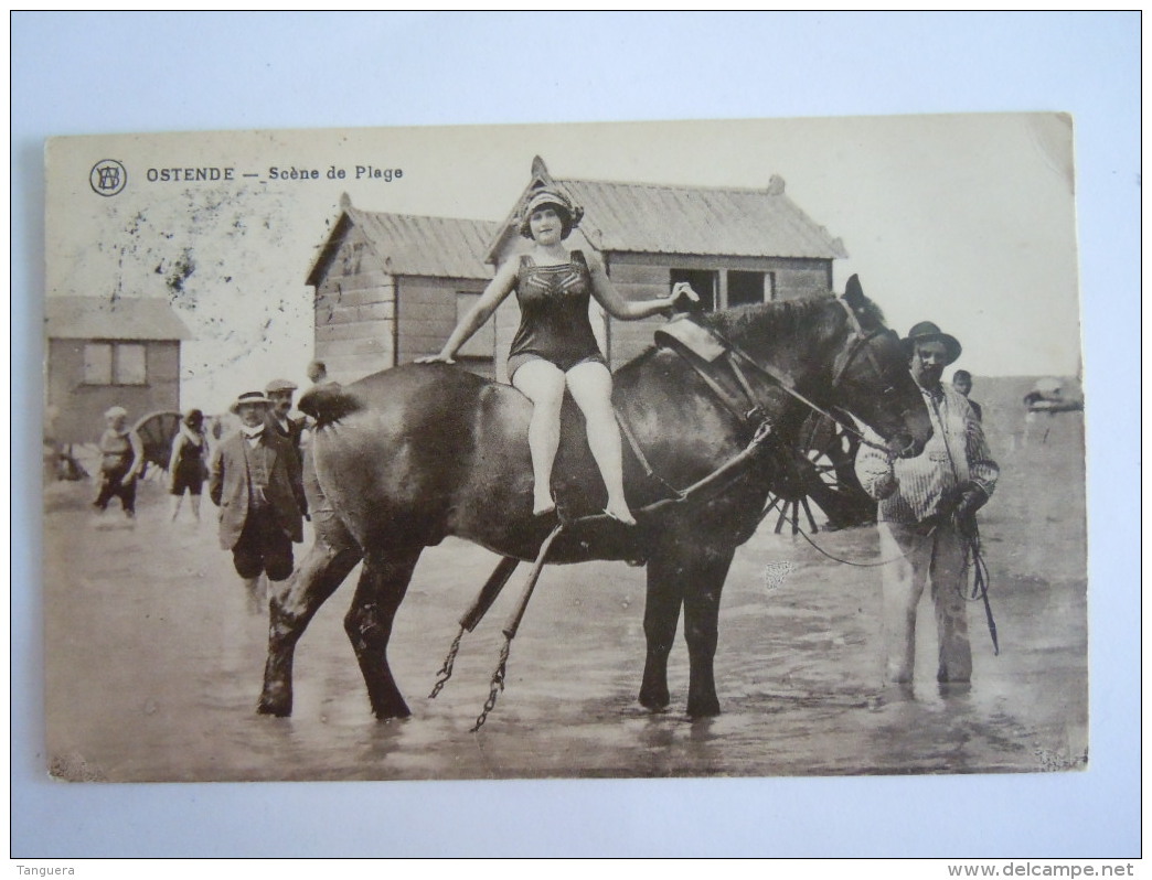 Oostende Ostende Baigneuse Scene De Plage Plage Cheval Ed Delecauw Circulée Sans Timbre - Oostende