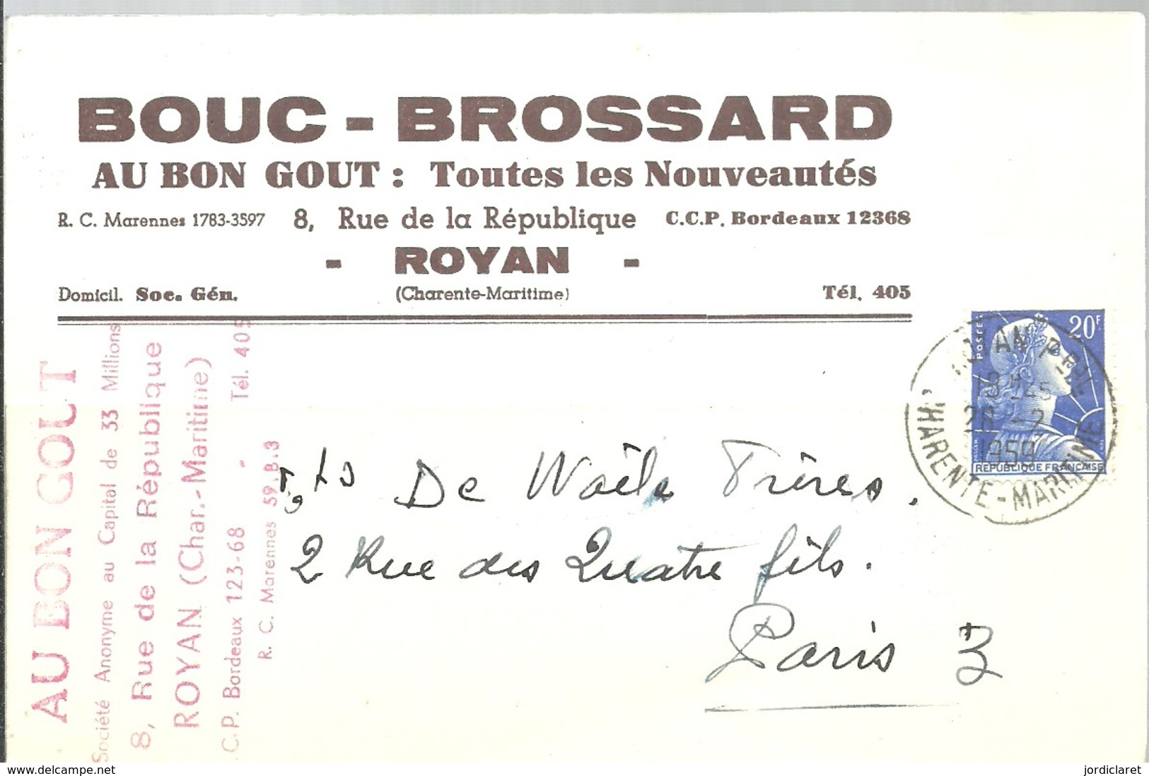 TARJETA  1958  ROYAN - 1921-1960: Periodo Moderno