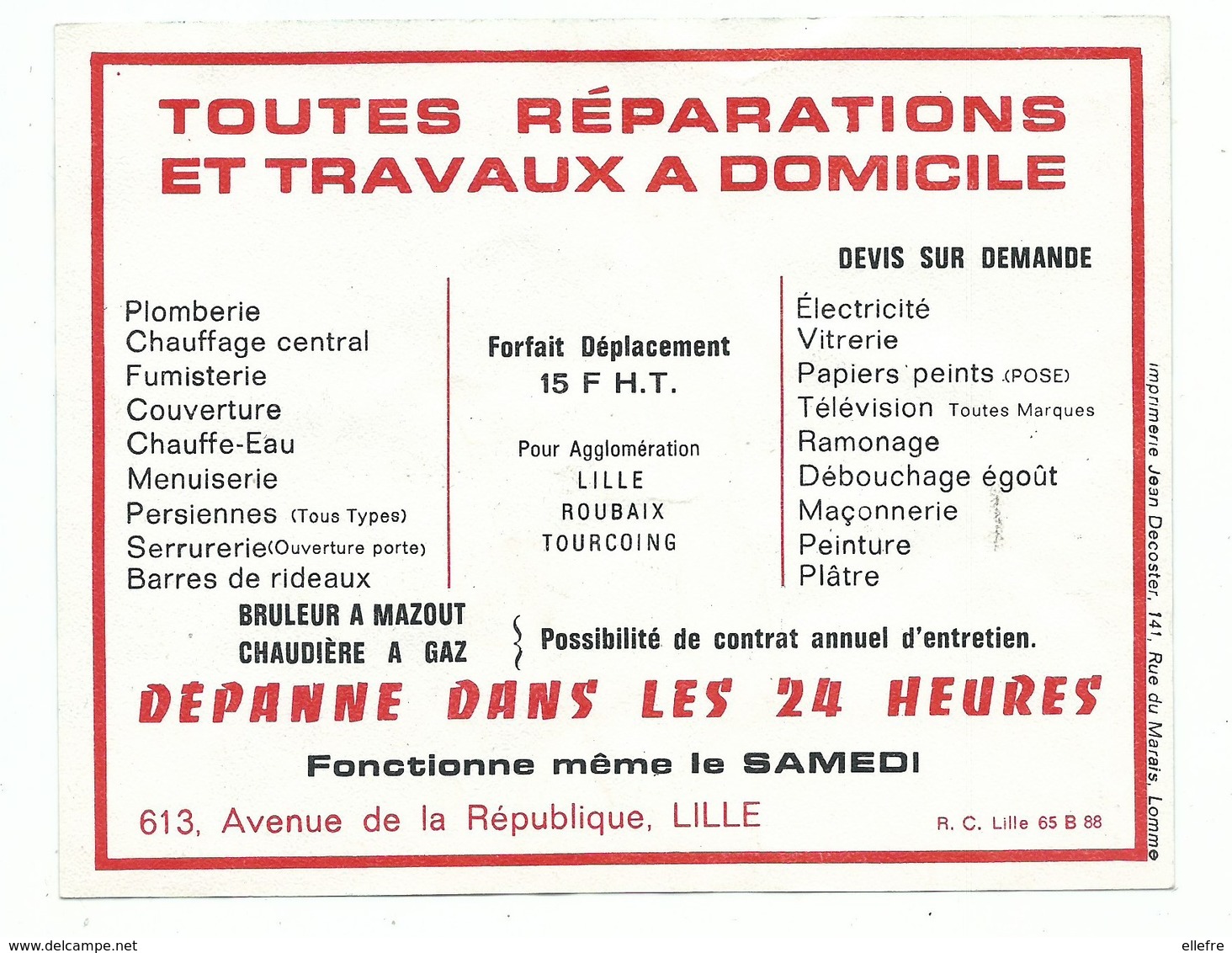 Publicité Dépannage Home Service Lille - Renault 4l Utilitaire Réparation Et Travaux à Domicile.Plomberie - Unclassified