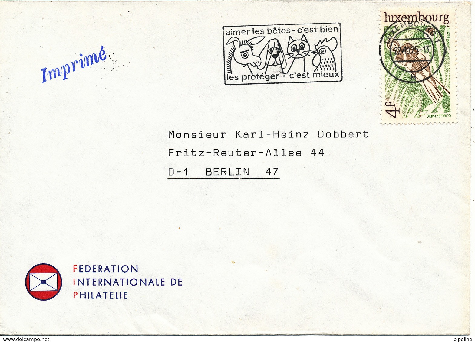 Luxembourg Cover Sent To Germany 27-10-1975 - Covers & Documents