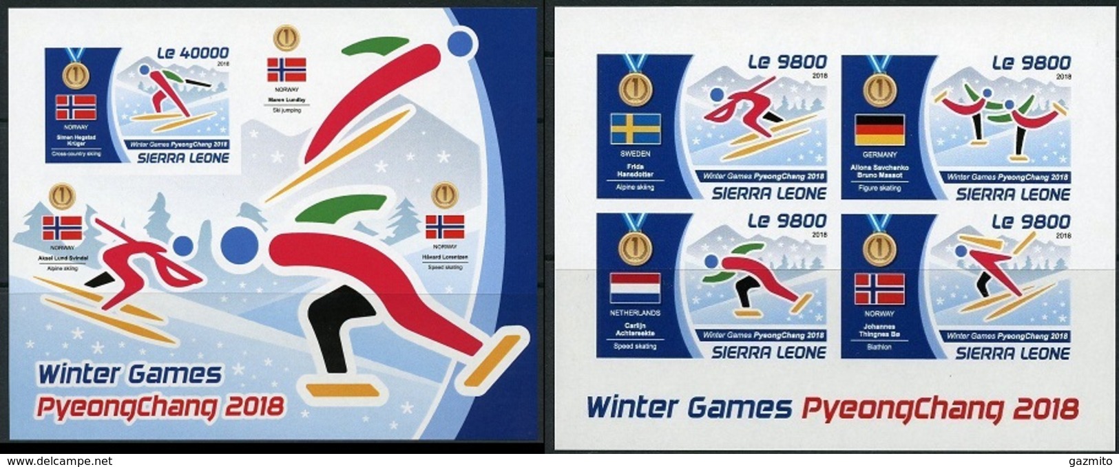 Sierra Leone 2018, Olympic Games In Pyeongchang, Winners, 4val In BF+BF IMPERFORATED - Hiver 2018 : Pyeongchang