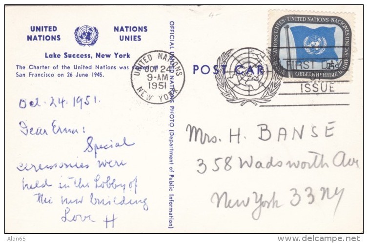 Signing Of The United Nations Charter In San Francisco, FDC UN New York Postmark 24 October 1951 - Events