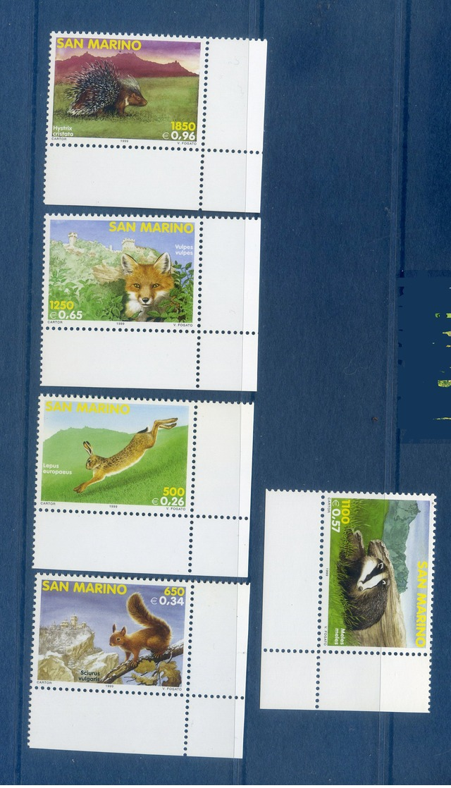 - Etat : ** San Marino 5 Timbres Blaireau Herisson Renard Lievre Ecureuil    Cl Animaux 28 - Autres & Non Classés