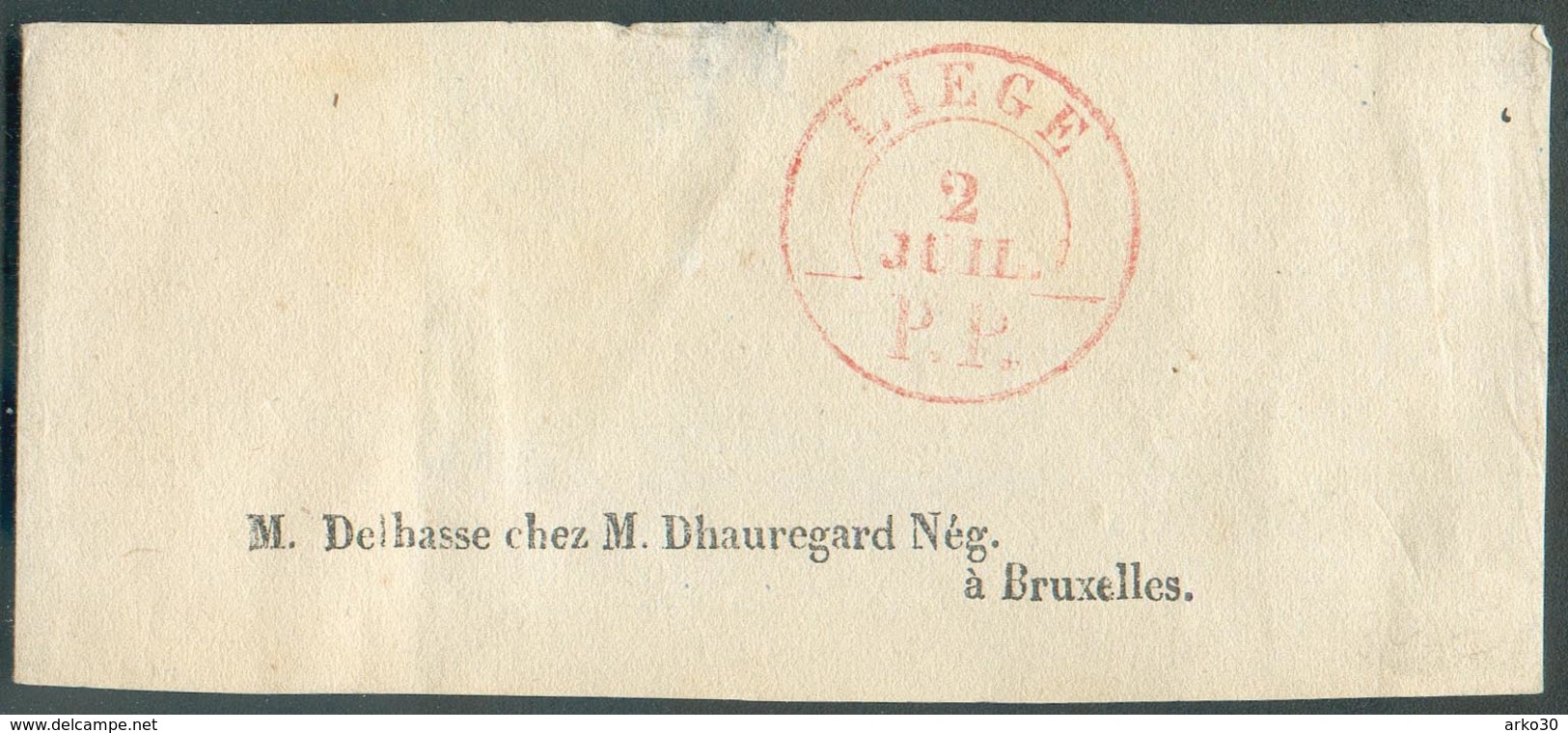 Devant Dd Bande D'IMPRIME Obl. Caàd Fractionnaire LIEGE/P.P. Du 2 Juillet (1849) Vers Bruxelles.  - 12807 - 1830-1849 (Unabhängiges Belgien)