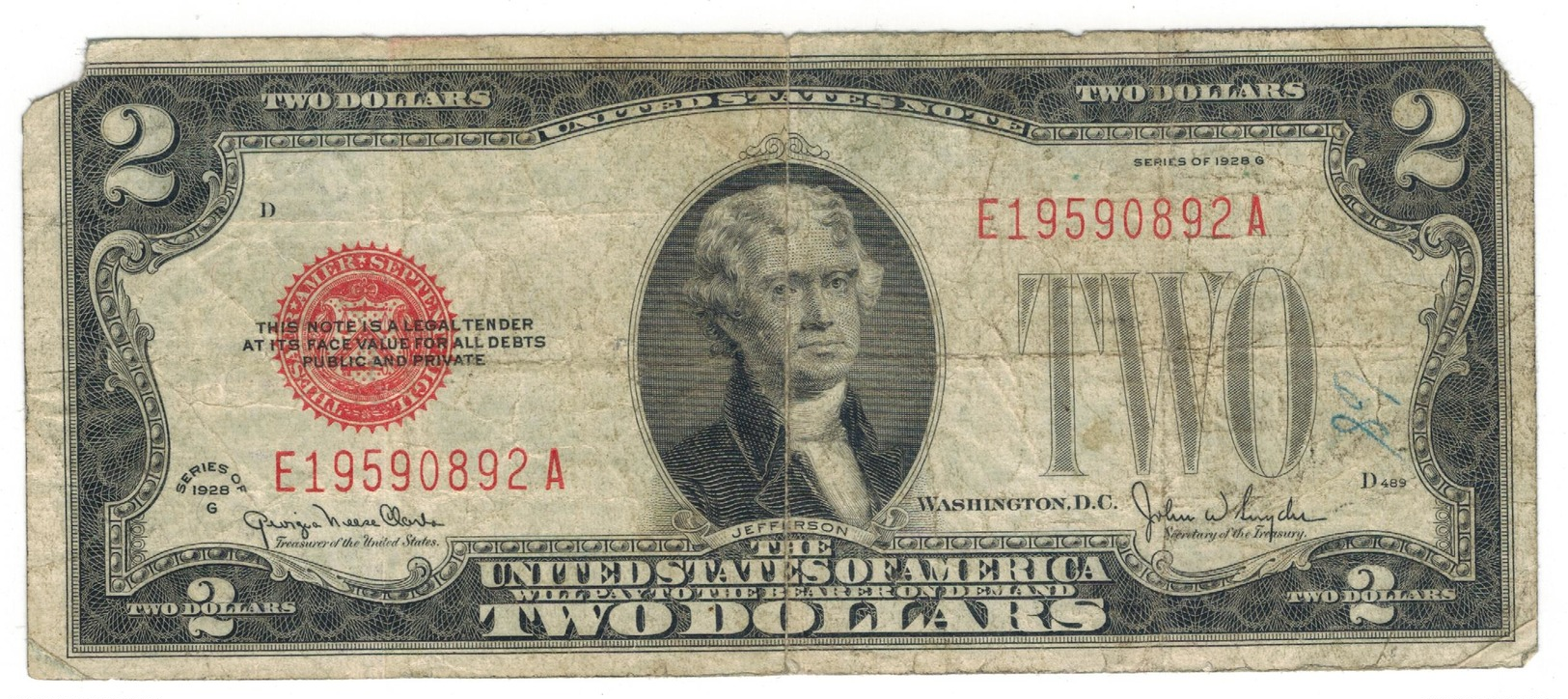 USA, 2 Dollars 1928, Used, See Scan. - Billets Des États-Unis (1928-1953)