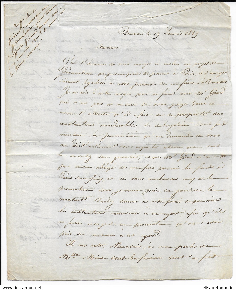 BELGIQUE HOLLANDAISE - 1829 - LETTRE De BRUXELLES (BRUSSEL) => PARIS - 1815-1830 (Période Hollandaise)