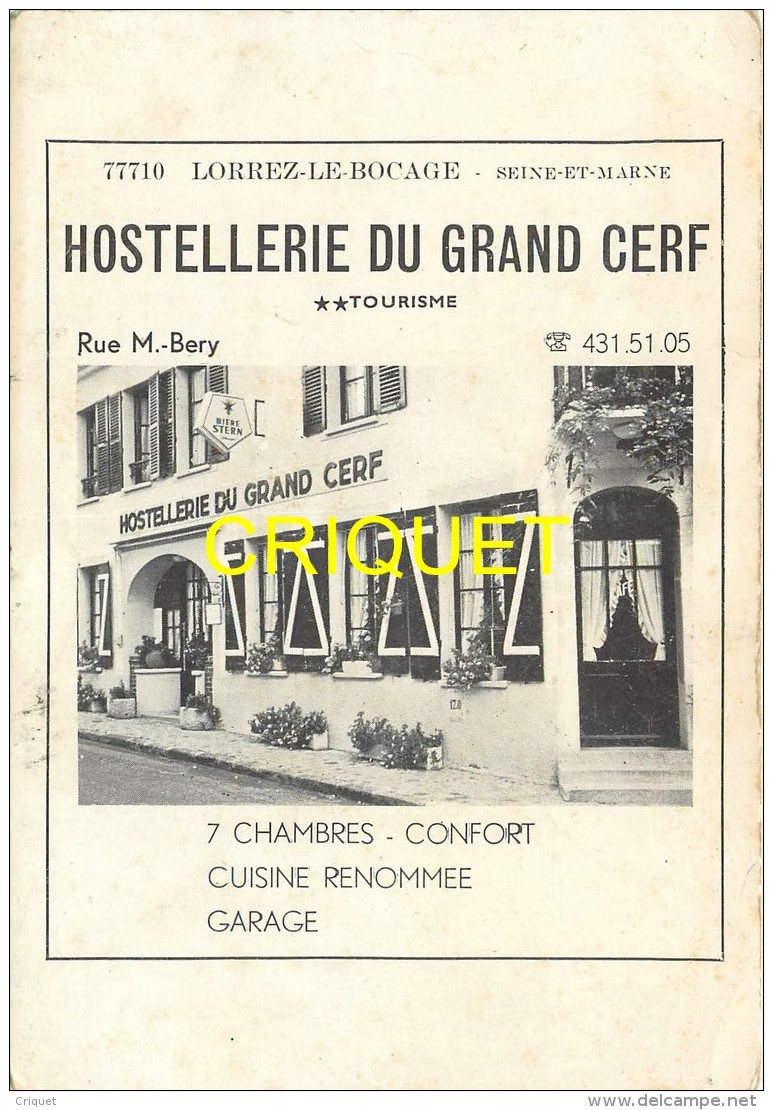 77 Lorrez Le Bocage, Format Cpm, Carton Publicitaire Pour L'Hostellerie Du Grand Cerf - Lorrez Le Bocage Preaux