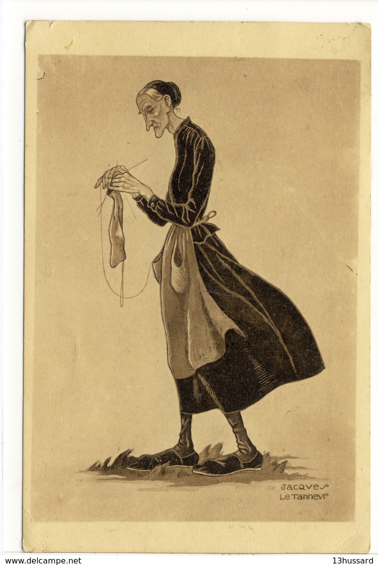Carte Postale Ancienne Illustrateur Jacques Le Tanneur - Vieille Basquaise Au Tricot - Le Tanneur