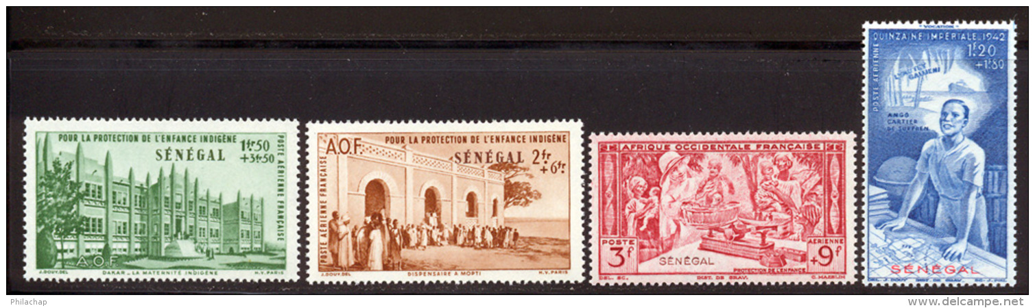 Senegal PA 1942 Yvert 18 / 21 ** TB PEIQI Bord De Feuille - Poste Aérienne