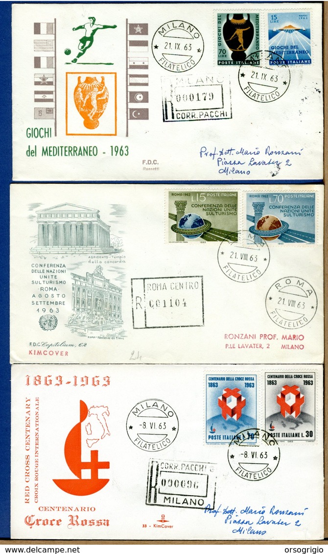 ITALIA - FDC - 1963 - CROCE ROSSA - TURISMO - GIOCHI MEDITERRANEO - RACCOMANDATE CON TIMBRO ARRIVO - FDC