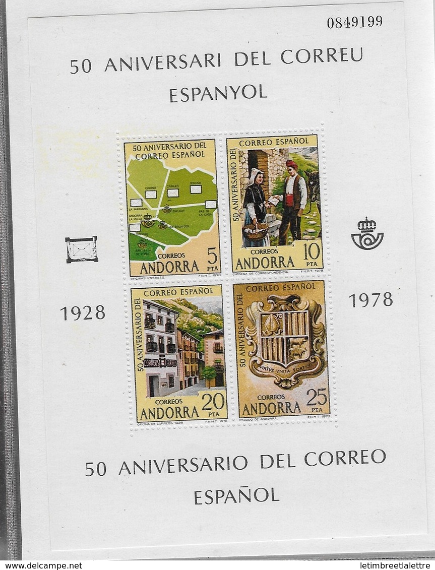 Bloc Feuillet 50° Anniversaire Del Correu Espanol  1928- 1078 Numéroté - Blocs & Hojas