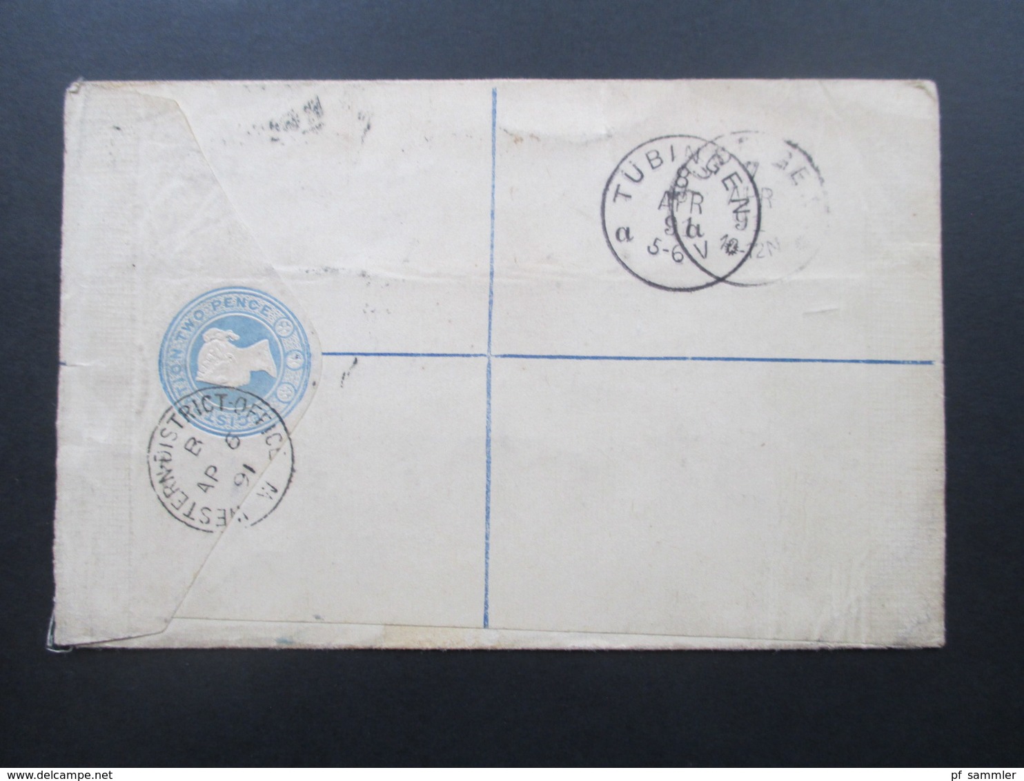 GB 1891 Registered Letter Nr. 89 MeF Oberrand!! Western District Office Nach Tübingen. 5 Stempel - Cartas & Documentos