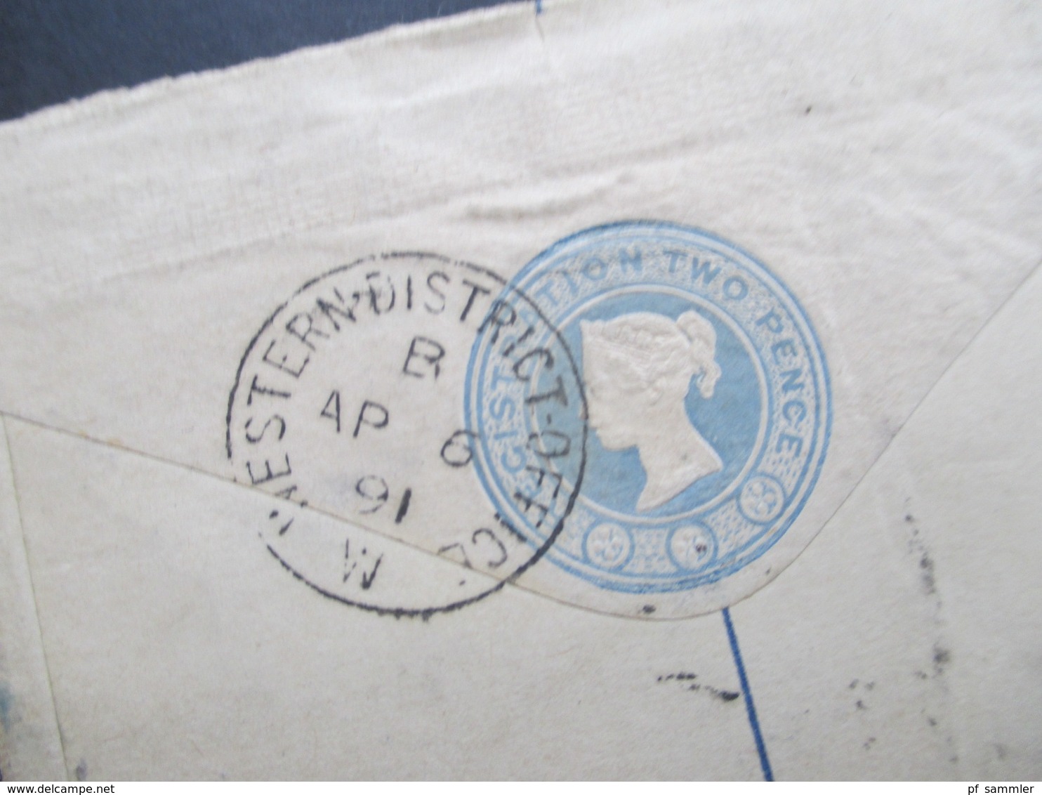 GB 1891 Registered Letter Nr. 89 MeF Oberrand!! Western District Office Nach Tübingen. 5 Stempel - Cartas & Documentos