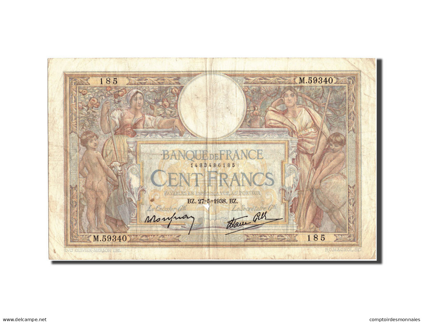 Billet, France, 100 Francs, 100 F 1908-1939 ''Luc Olivier Merson'', 1938 - 100 F 1908-1939 ''Luc Olivier Merson''