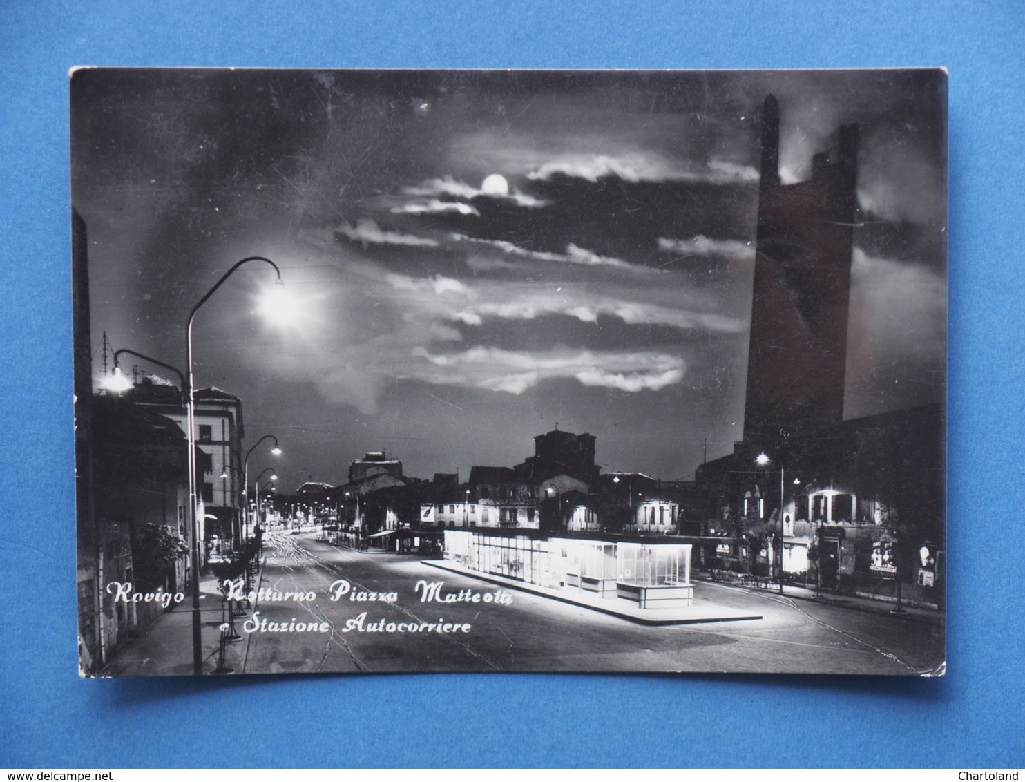 Cartolina Rovigo - Notturno Piazza Matteotti E Stazione Autocorriere - 1957 - Rovigo