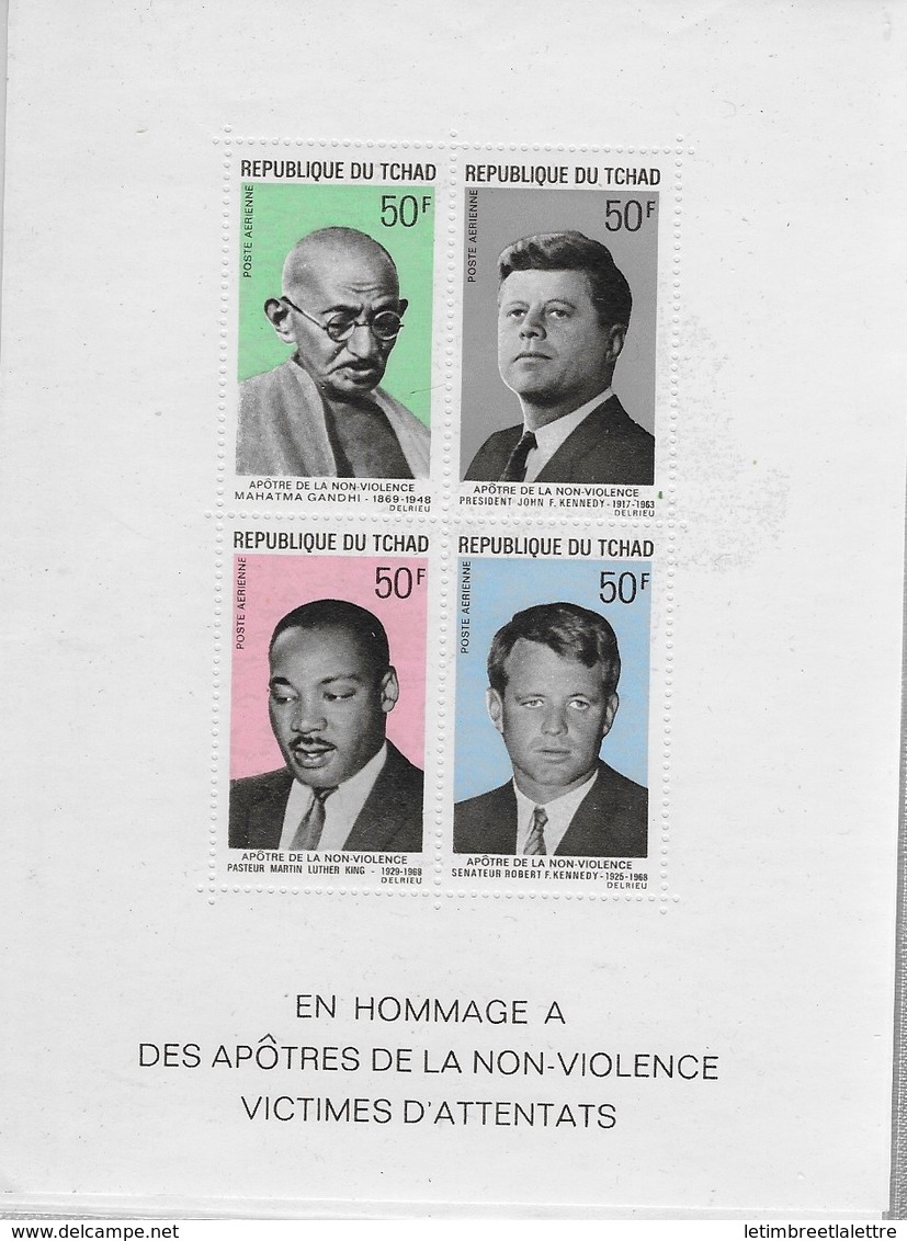 ⭐ Tchad - Poste Aérienne - Bloc Feuillet - En Hommage A Des Apôtres De La Non-violence - 1968 ⭐ - Neufs
