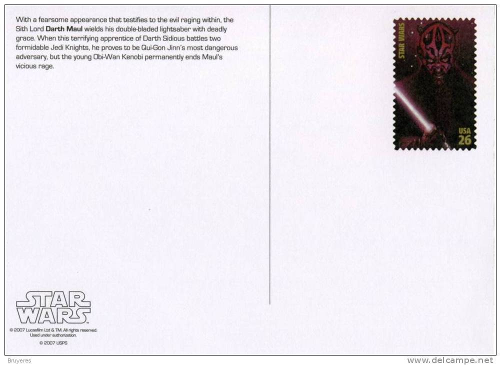 Entier Postal De 2007 Sur Carte Postale Avec Timbre Et Illustration "Star Wars - Darth Maul" - 2001-10
