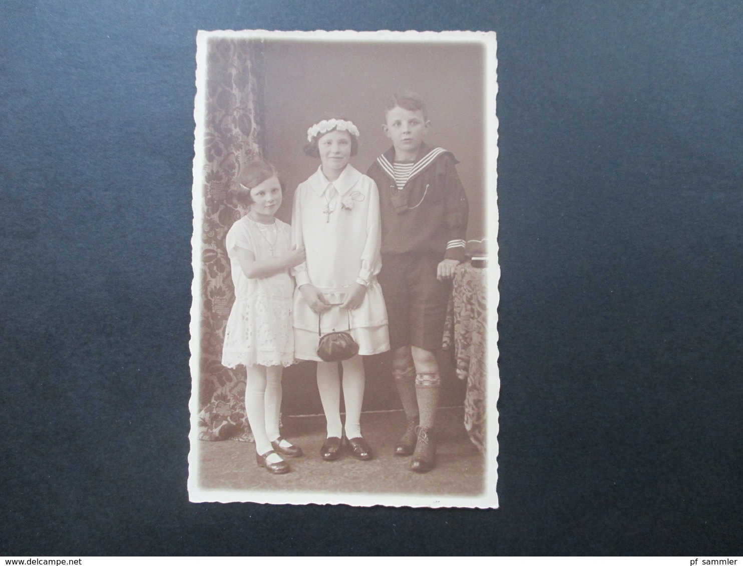 AK Echtfoto 1927 Kinder In Sonntagskleidung. Matrosenjacke ?! Mädchen Im Kleid. St. Anna 1927 Zum Namensfeste.... - Children And Family Groups