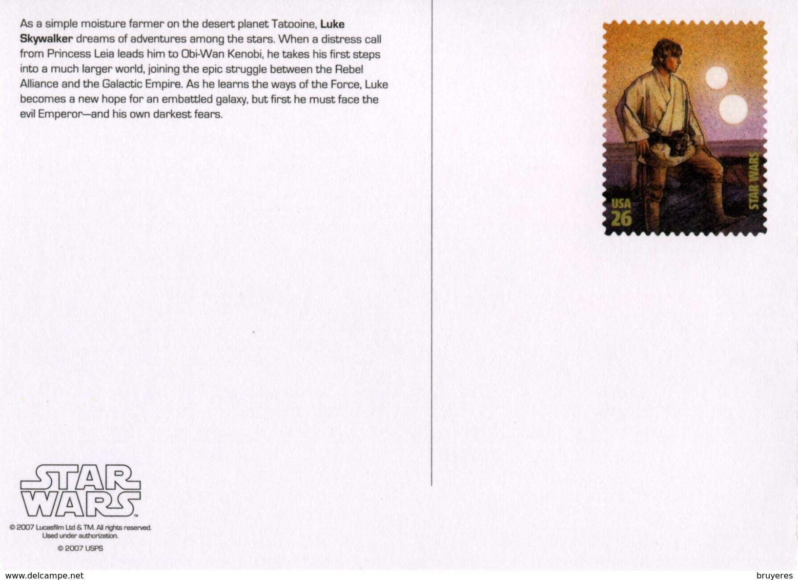 Entier Postal De 2007 Sur Carte Postale Avec Timbre Et Illustration "Star Wars - LUKE SKYWALKER" - 2001-10