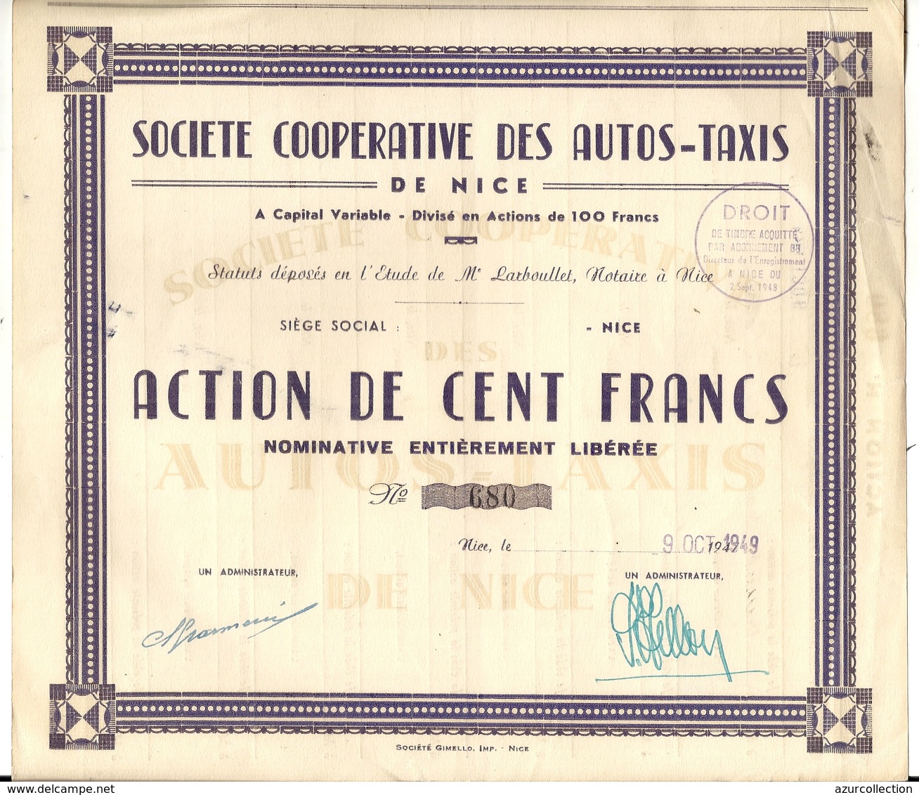 NICE . COOPERATIVE DES AUTO TAXIS - Automobile