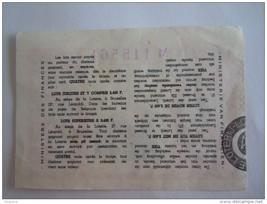 Belgie Belgique Loterie Nationale Loterij Montegne Mijn Mine 1964 13 E De Tranche - Billets De Loterie