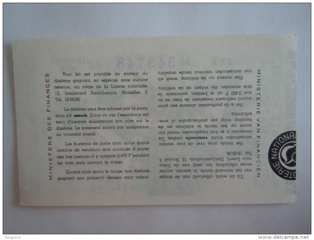 Belgie Belgique Loterie Nationale Loterij 4 De E Tranche (speciale) Neerpelt 1968 - Billets De Loterie