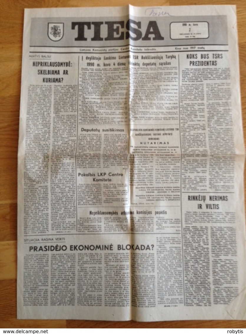 Lithuania Newpaper "TIESA" 1990 USSR Period 4 Days Before The Declaration Of Independence - Other & Unclassified