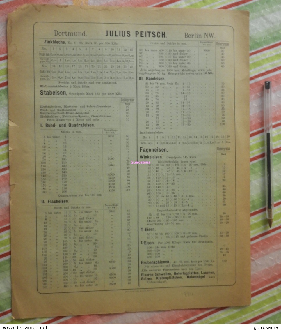 Julius Peitsch Dortmund/Berlin - Fabrikat Für Dampfhammerwerks - Preislist - 1884 - 1800 – 1899