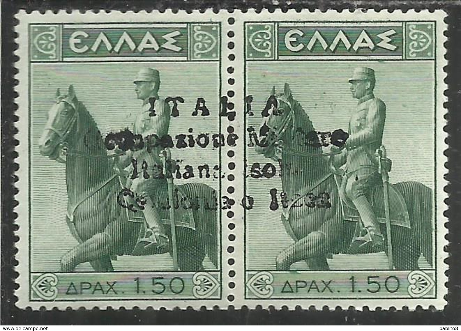 CEFALONIA E ITACA 1941 MONUMENTO EQUESTRE 1938 DRACME 1,50 +1,50d MNH FIRMATO SIGNED - Cefalonia & Itaca