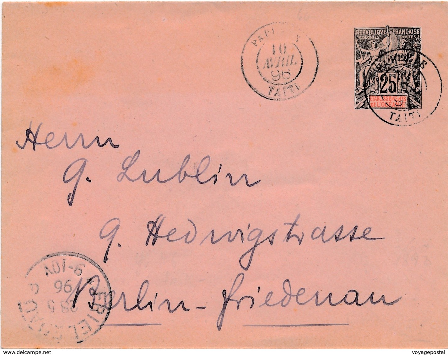 Lettre Entier Groupe Papeete Taiti (Tahiti) Pour Berlin - Storia Postale