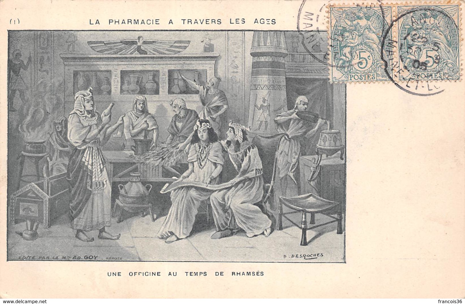 Lot de 10 CPA de la Série La Pharmacie à travers les Ages - illustration par Desroches