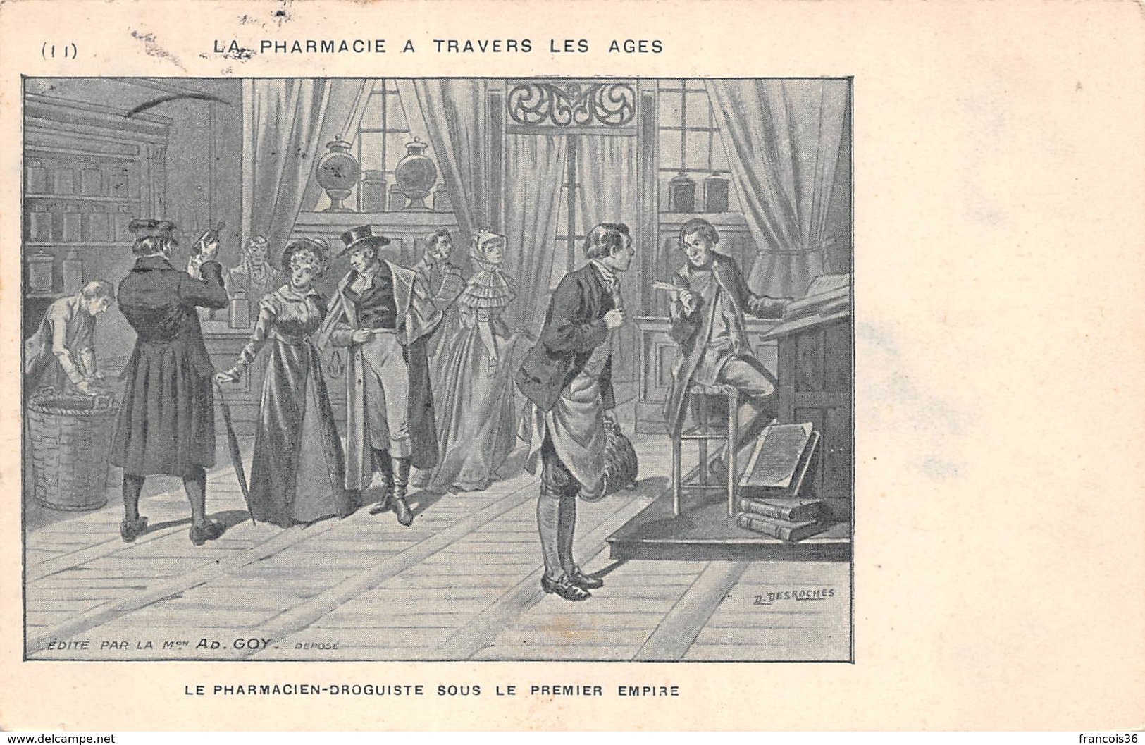 Lot de 10 CPA de la Série La Pharmacie à travers les Ages - illustration par Desroches