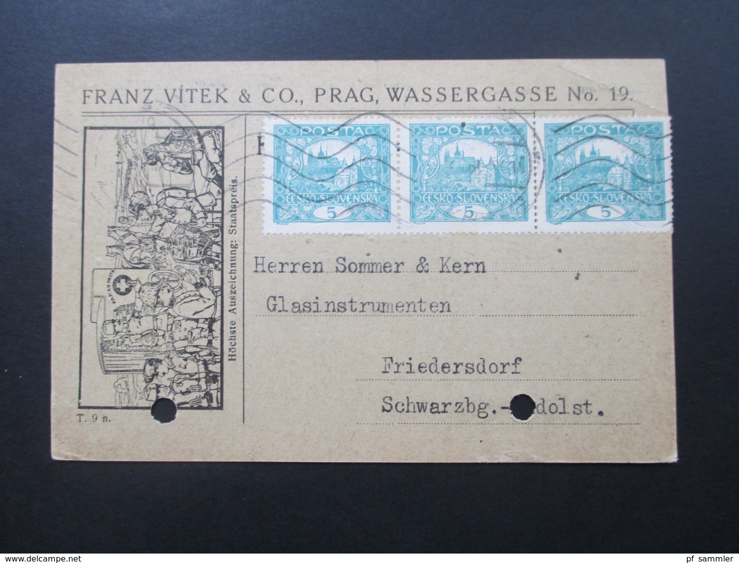 Tschechoslowakei 1919 Firmenkarte Mit Karikatur / Zeichnung Höchste Auszeichnung Staatspreis. Franz Vitek Prag - Briefe U. Dokumente