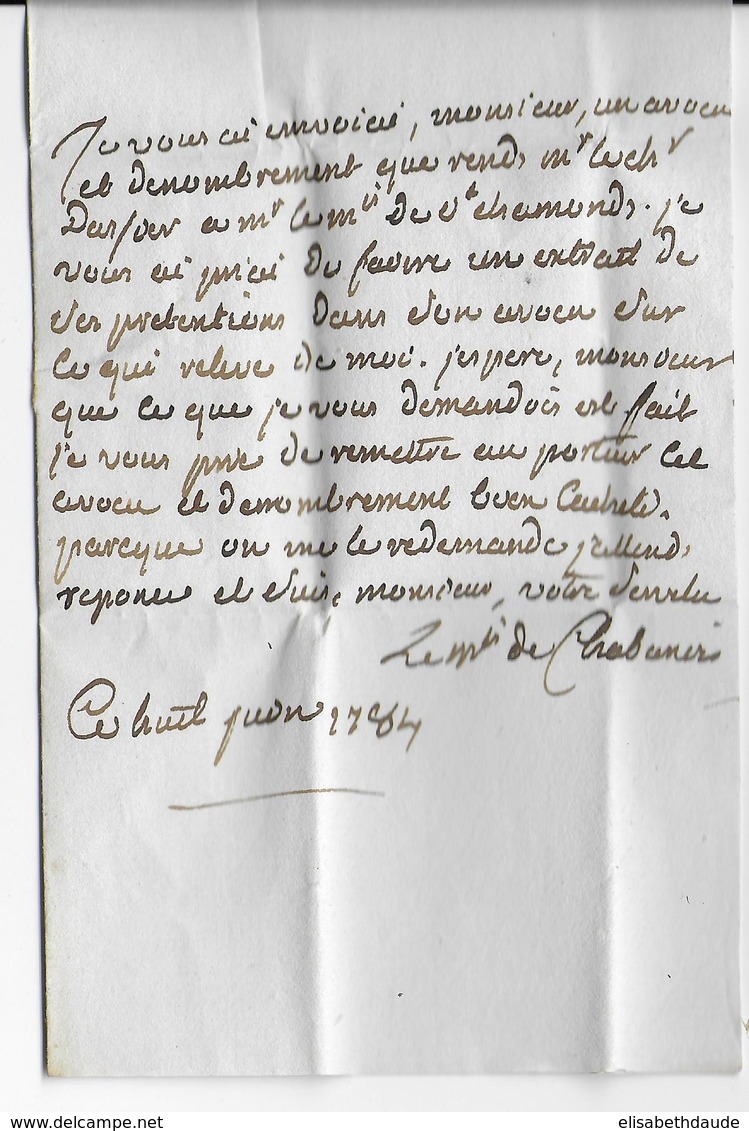 1784 - LETTRE TRES PETIT FORMAT 65 X 40mm AUTOGRAPHE Du MARQUIS De CHABANAIS (COLBERT) Par PORTEUR => PARIS - 1701-1800: Précurseurs XVIII