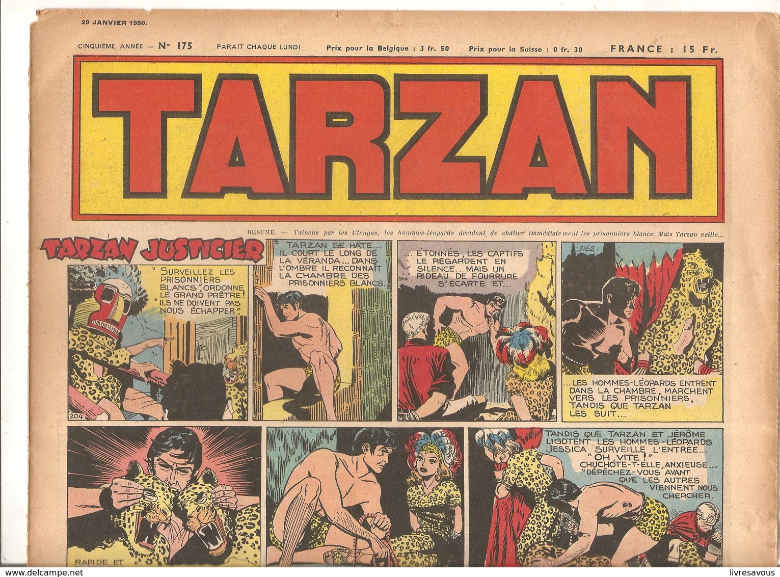 Tarzan Le Grand Magazine D'aventures Hebdomadaire N°175 5 ème Année Du 13 Mai 1950 Tarzan Justicier - Tarzan