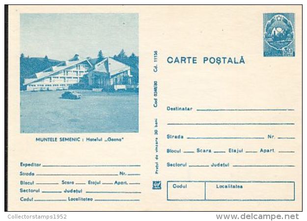 D6582- SEMENIC MOUNTAIN- GOZNA HOTEL, TOURISM, POSTCARD STATIONERY, 1980, ROMANIA - Hotel- & Gaststättengewerbe