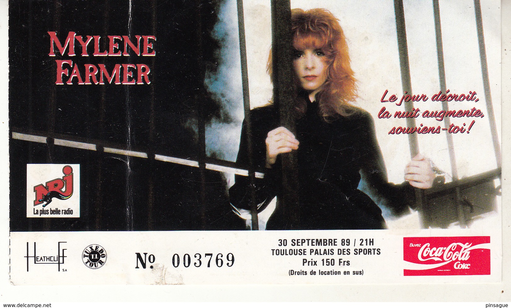 Ticket Ou Billet D'entrée Pour Mylène FARMER Au Palais Des Sports De Toulouse Septembre 1988 - Tickets D'entrée