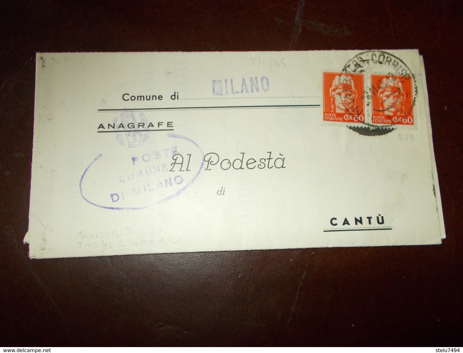 B690   Storia Postale  Lettera Da Milano Al Podesta' Di Cantu' - Storia Postale