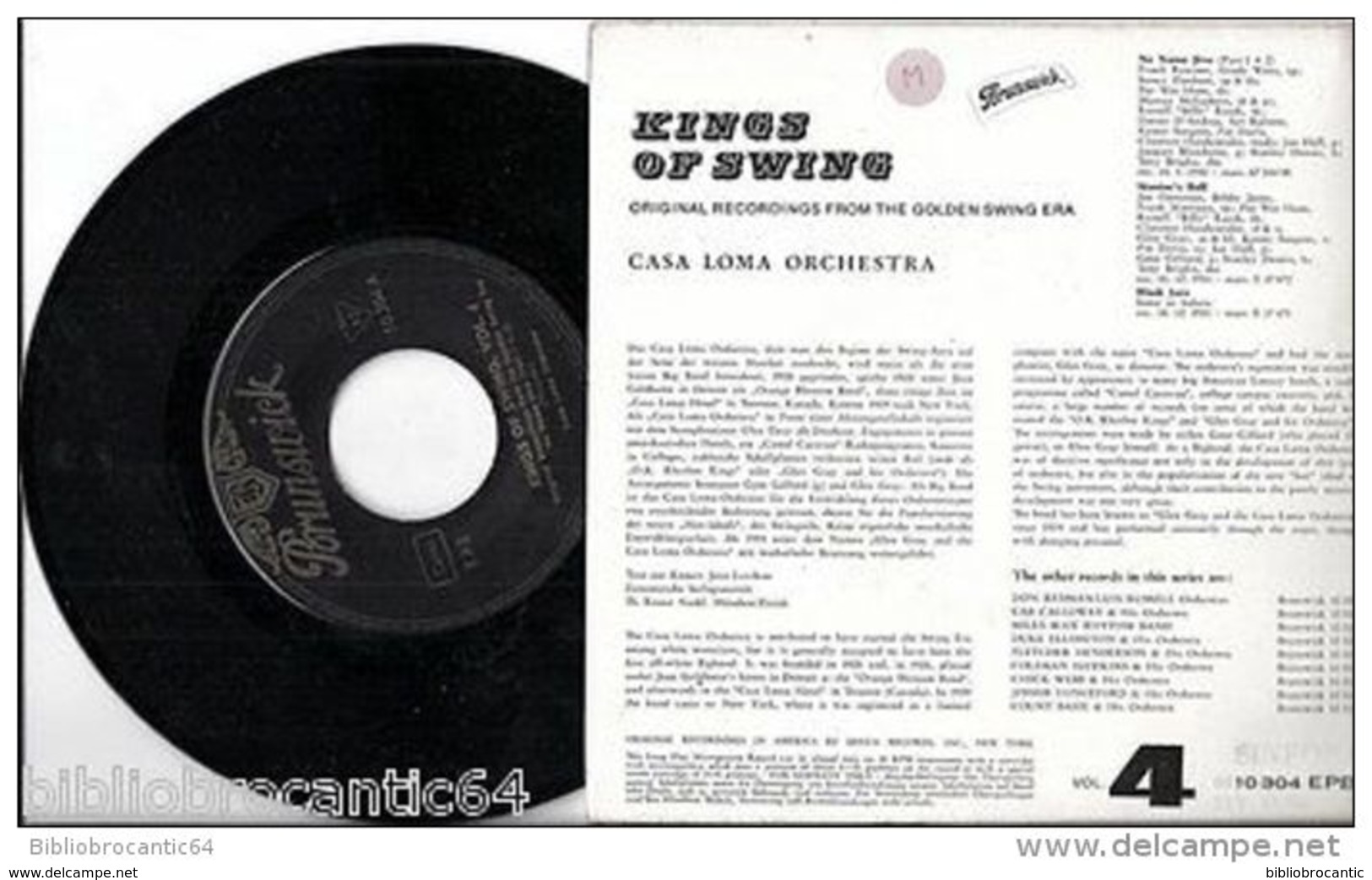 KINGS OF SWING < THE CASA LOMA ORCHESTRA < EP BRUNSWICK 10304 - 45 T - Maxi-Single